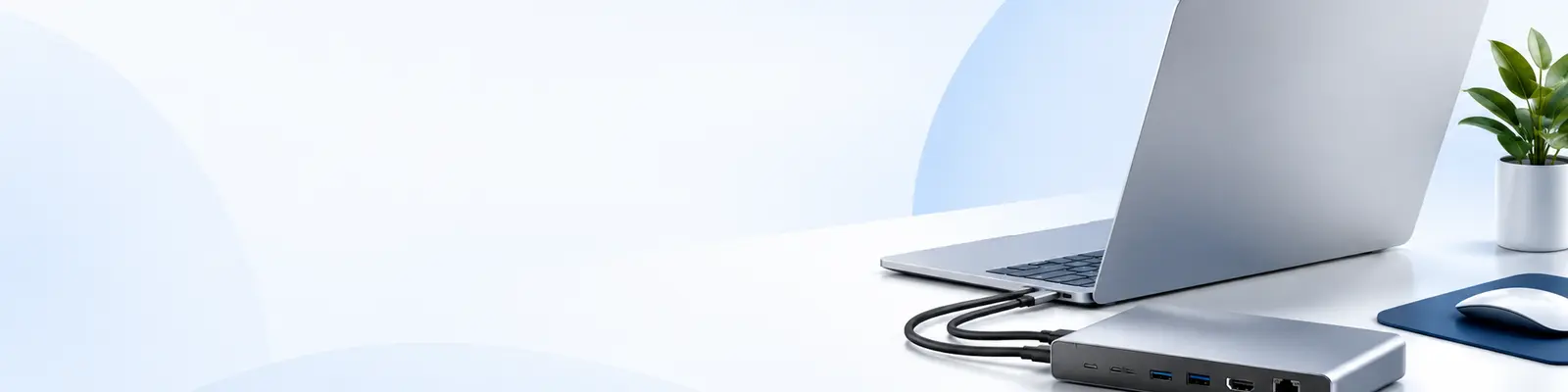 WorkCocoon desk setup with docking station