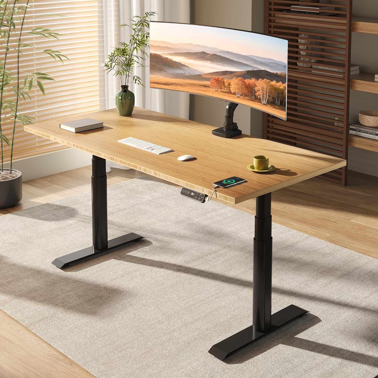 FlexiSpot E6 Pro 55x28 One-Piece Bamboo Oval Leg Desk